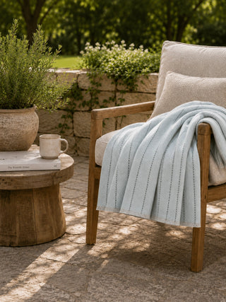 Cotton Blend Pinstripe Throw with Eyelash Fringes
