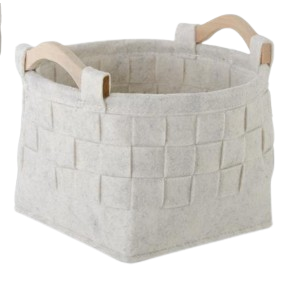 Round Woven Cream Felt Nesting Baskets w/Wood Handles - Medium