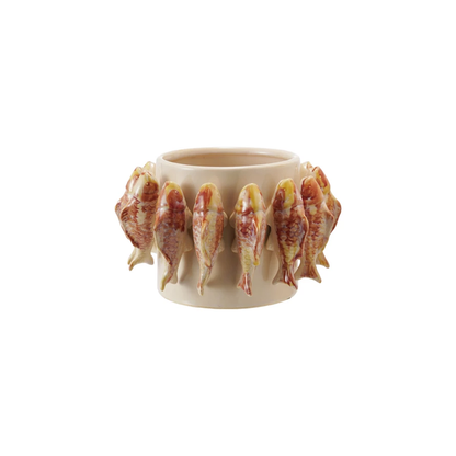 Stoneware Planter w/ 3D Fish, Reactive Glaze (Holds 4" Pot)