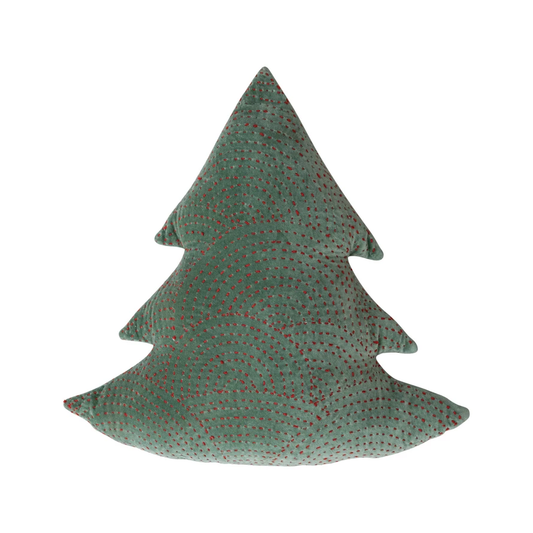 Velvet Tree Shaped Pillow with Hand-Embroidered Kantha Stitch