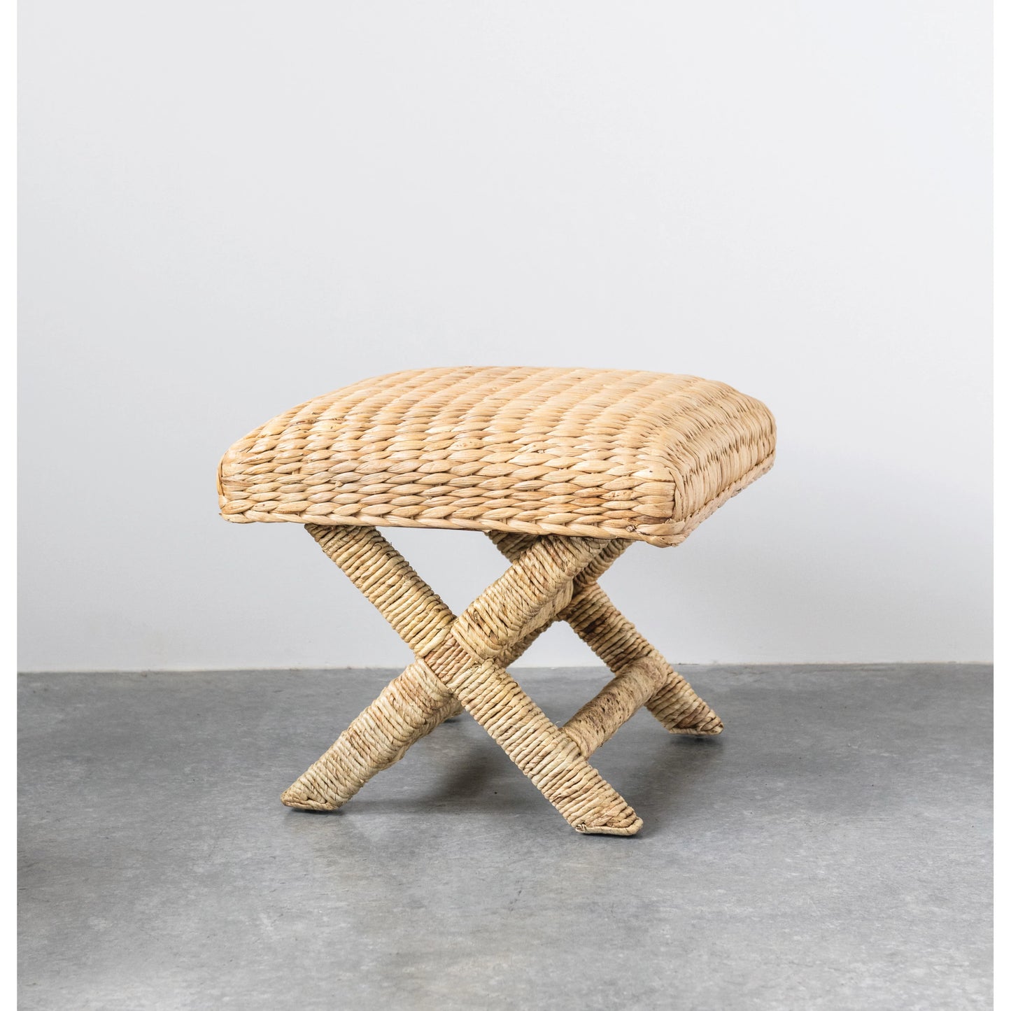 20" Square x 18"H Woven Water Hyacinth & Wood Stool