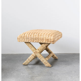 20" Square x 18"H Woven Water Hyacinth & Wood Stool
