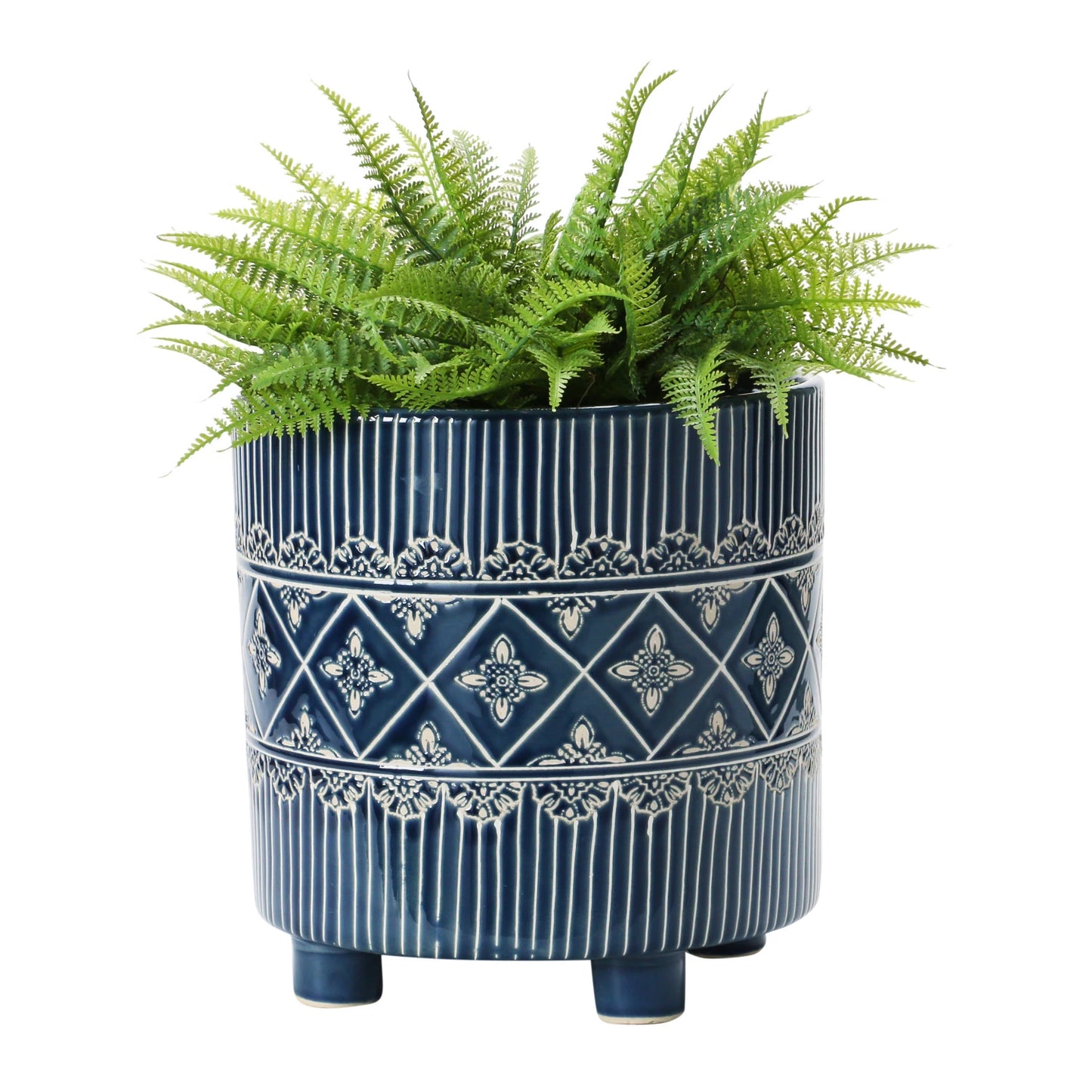 Footed Planter with Black Pattern