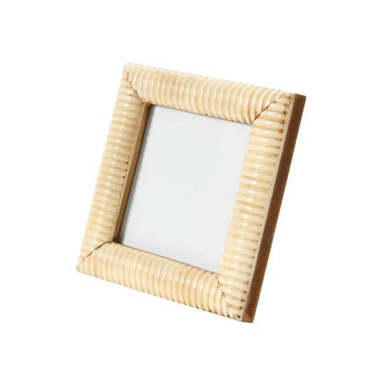 Square Hand-Carved Bone & MDF Photo Frame w/ Ribbed Pattern, Natural