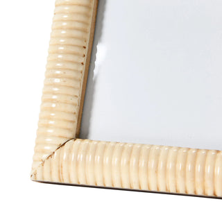 Square Hand Carved Bone & MDF Photo Frame w/ Ribbed Pattern, Natural
