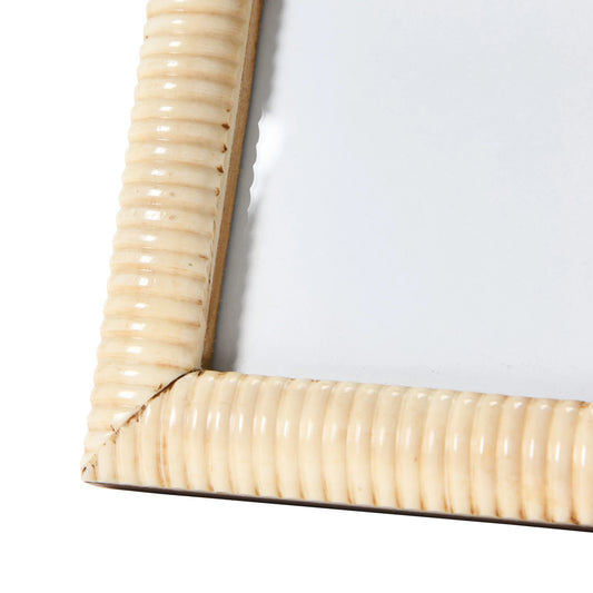 Square Hand-Carved Bone & MDF Photo Frame w/ Ribbed Pattern, Natural