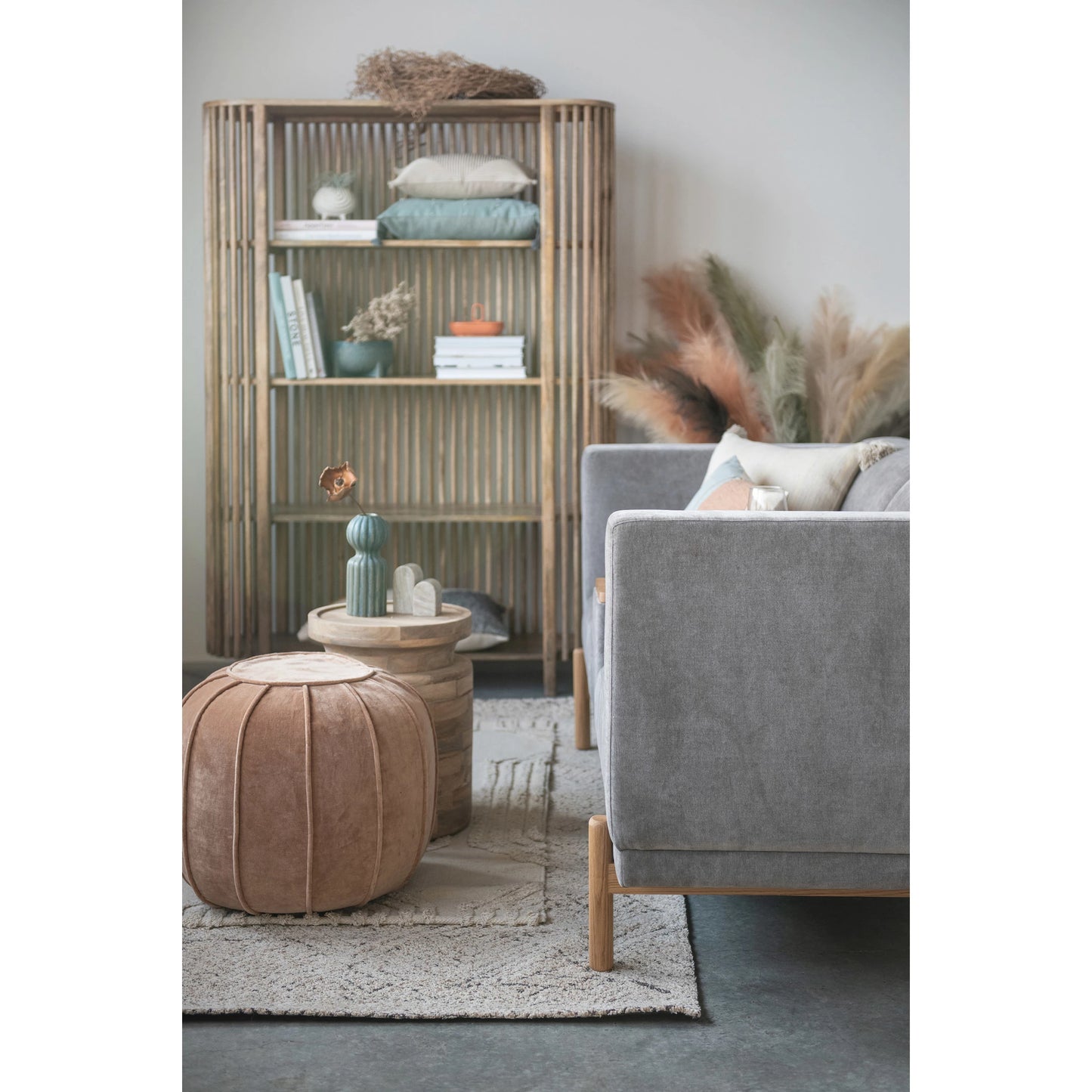 Mango Wood Slatted Bookcase with 4 Shelves