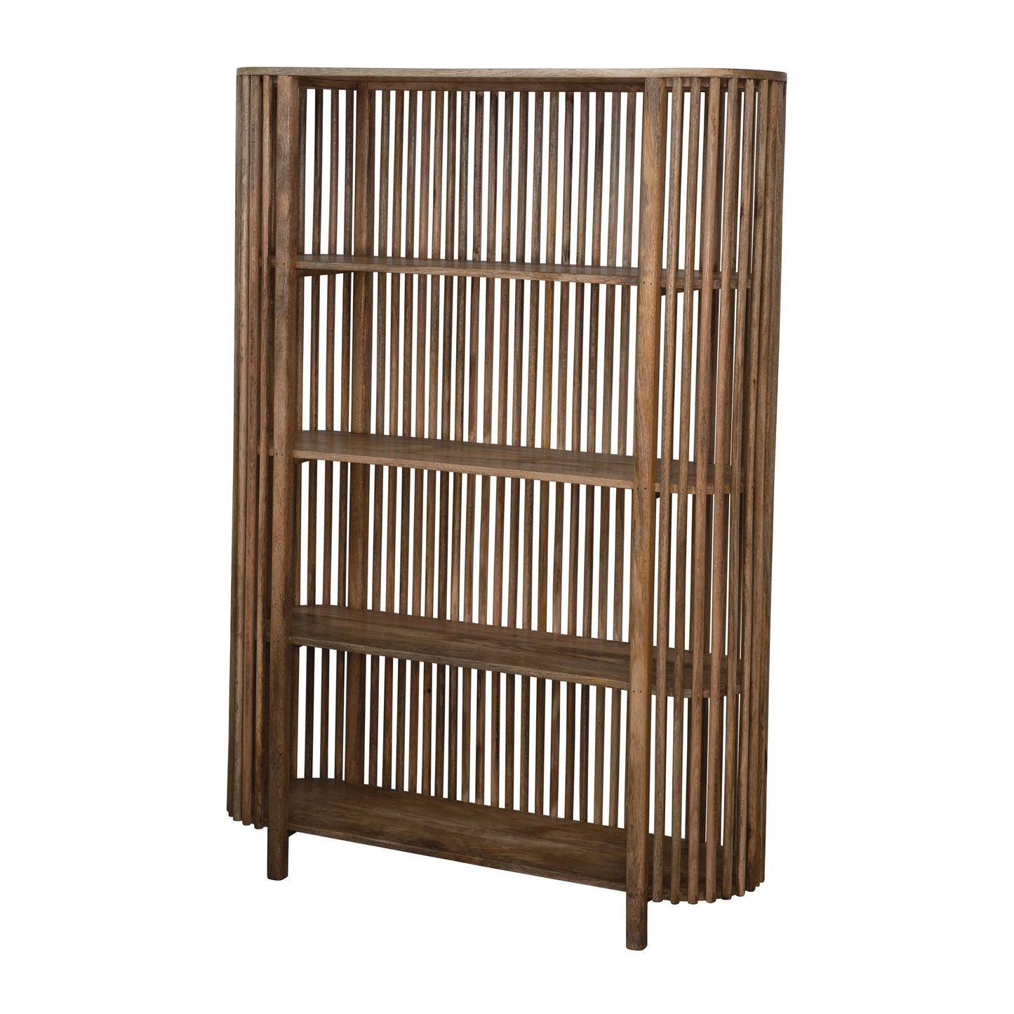 Mango Wood Slatted Bookcase with 4 Shelves