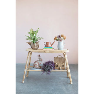 Hand Woven Rattan Console Table with Shelf
