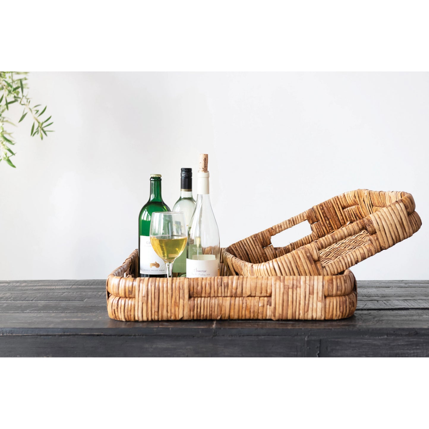 Hand-Woven Rattan Trays with Handles - Small