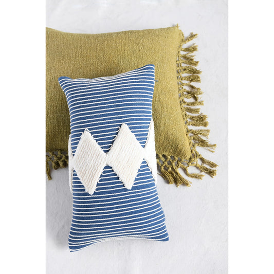 20" x 12" Cotton Tufted Lumbar Pillow with Embroidered Rope Stripes