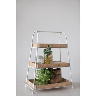 Decorative Metal Wood and Bamboo 3 Tier Tray
