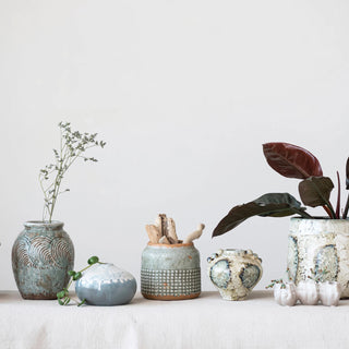 Stoneware Planter, Reactive Glaze
