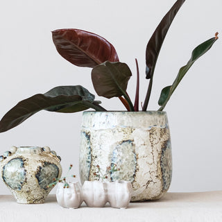 Stoneware Planter, Reactive Glaze
