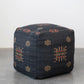 Cotton & Wool Kilim Pouf w/ Embroidered Design, Multi Color