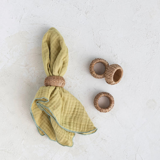 Hand-Woven Rattan Napkin Rings, Natural, Set of 4