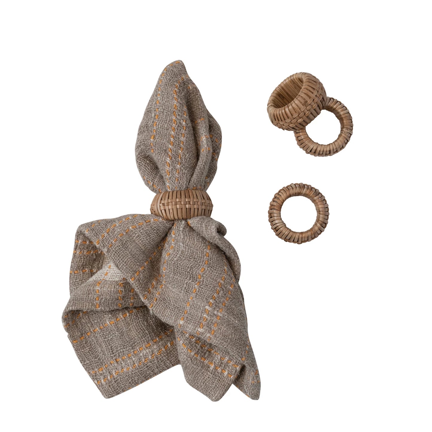 Hand-Woven Rattan Napkin Rings, Natural, Set of 4