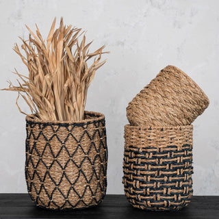 Woven Wicker Baskets & Black Large
