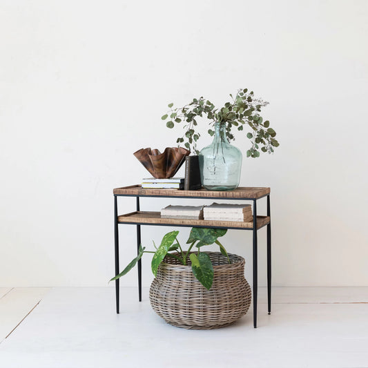 Mango Wood & Metal 2-Tier Console Table