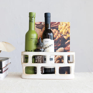 Stoneware Basket, Matte Cream Colored Speckled
