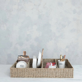 Hand Woven Seagrass Basket w/ 5 Sections, Natural
