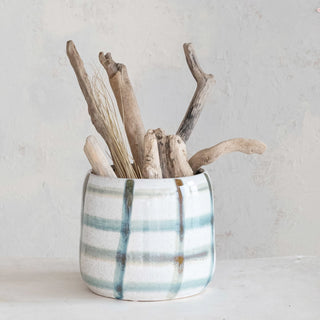 Hand Painted Stoneware Planter (Holds 7" Pot)
