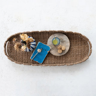 Decorative Hand Woven Bankuan Scalloped Tray with Handles, Natural
