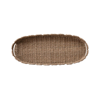 Decorative Hand Woven Bankuan Scalloped Tray with Handles, Natural
