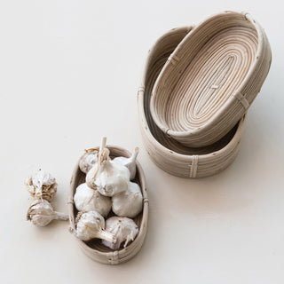 Oval Decorative Hand Woven Rattan Baskets, Natural
