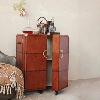Bar Cabinet with Flocked Interior, Mirror & Brass Hardware
