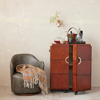 Bar Cabinet with Flocked Interior, Mirror & Brass Hardware
