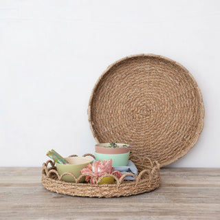 Decorative Woven Seagrass Scalloped Trays, Natural   Large
