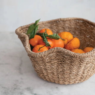 Decorative Woven Bankuan & Rattan Ruffled Bowl, Natural
