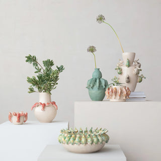 Stoneware Planter w/ 3D Lobsters, Reactive Glaze
