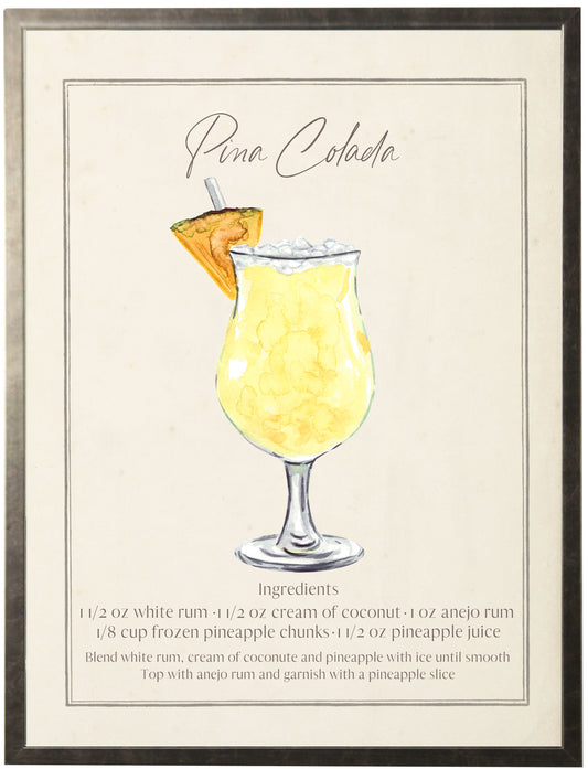 Watercolor Pina Colada Cocktail and Recipe 12" x 16" (84005 B)