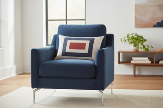 Signal Flag Pillow   White Ground with Indigo Rectangle and Red Rectangle Center 16" x 24"
