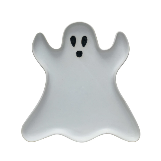 Stoneware Ghost Shaped Plate, Matte White & Black