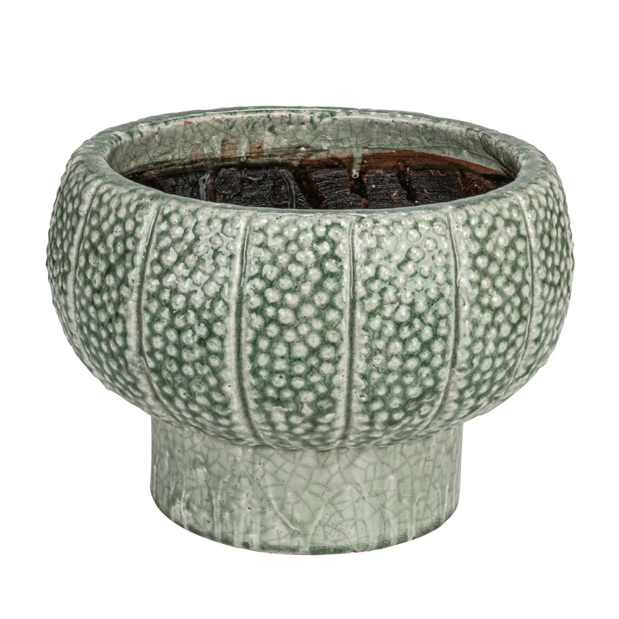 Embossed Terra-cotta Footed Vase/Planter (Holds 10" Pot)