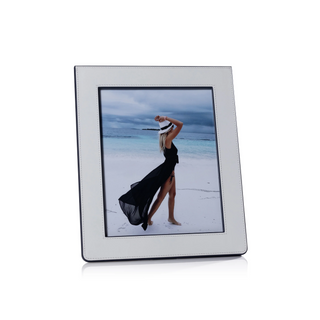 Nappa Leather Photo Frame   White and Navy
