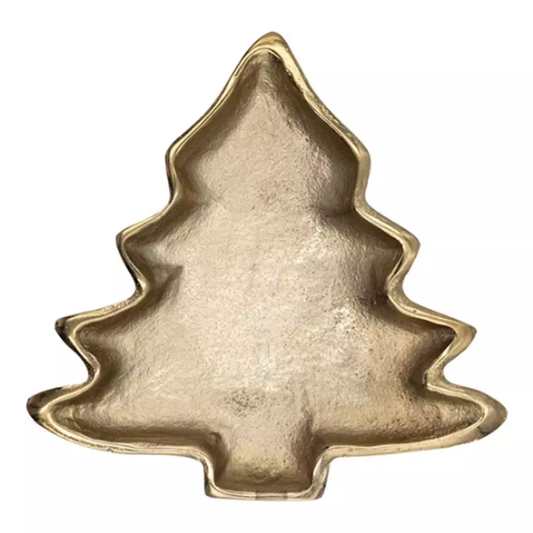 7-1/4"L x 7-1/4"W Cast Aluminum Tree Shaped Dish, Gold Finish