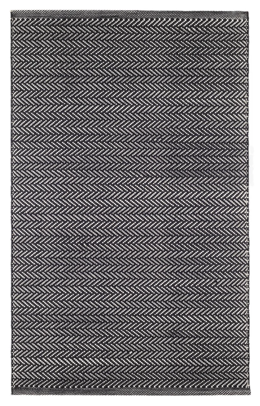 Herringbone Black Ivory Indoor/Outdoor Rug 2x3
