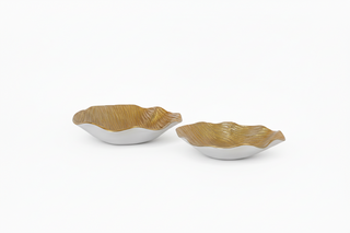 Set of 2   Organic Bowls With Ribbed Texture   Gold/Matte White
