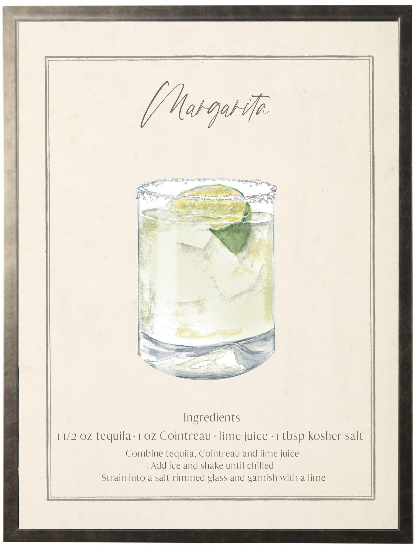 Watercolor Margarita Cocktail and Recipe 12" x 16" (84005 B)