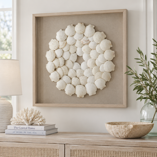 35.5 Inch Shadowbox Framed Seashell Medallion Wall Art
