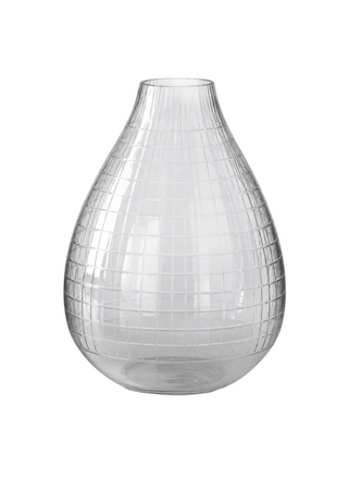 Etched Tear Drop Clear Glass Vase
