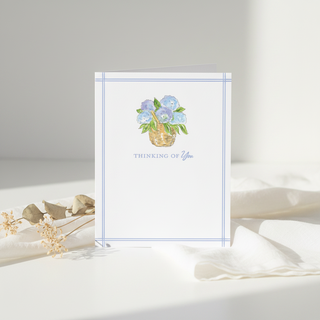 Greeting Card Thinking Of You Floral Bouquet in Wicker Basket
