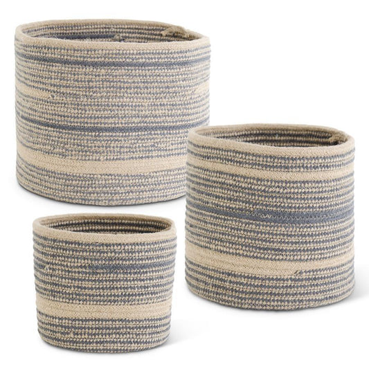 Set 3 Round Blue Tan Baskets