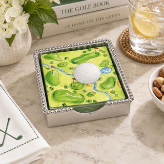 White Golf Ball Beaded Napkin Box Set
