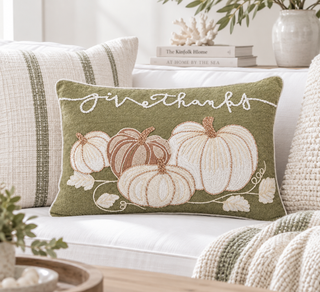14 Inch Sage Green Embroidered Pumpkin Lumbar Pillow

