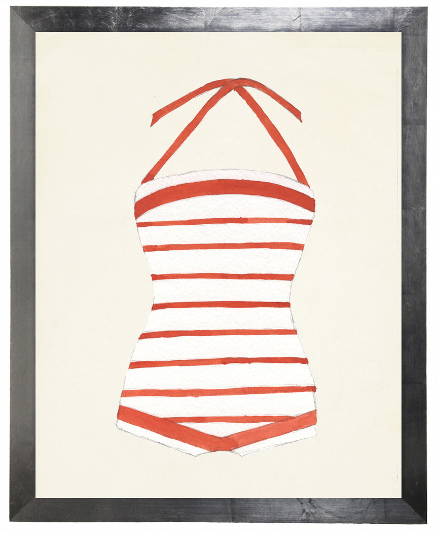 Orange and White Striped Bathing Suit - Online Only